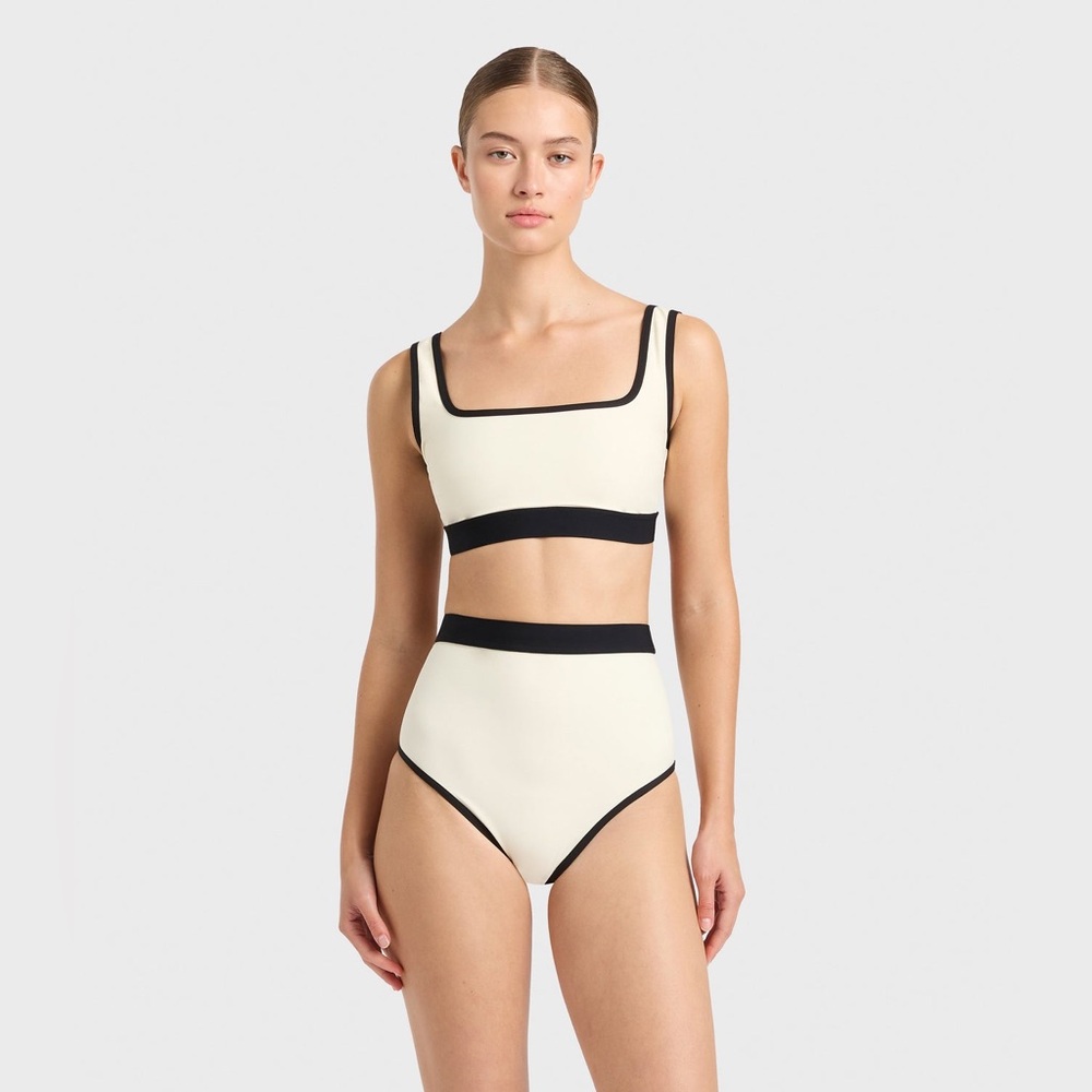 BONDI BORN Cream and Black High-Waist Bikini Bottoms